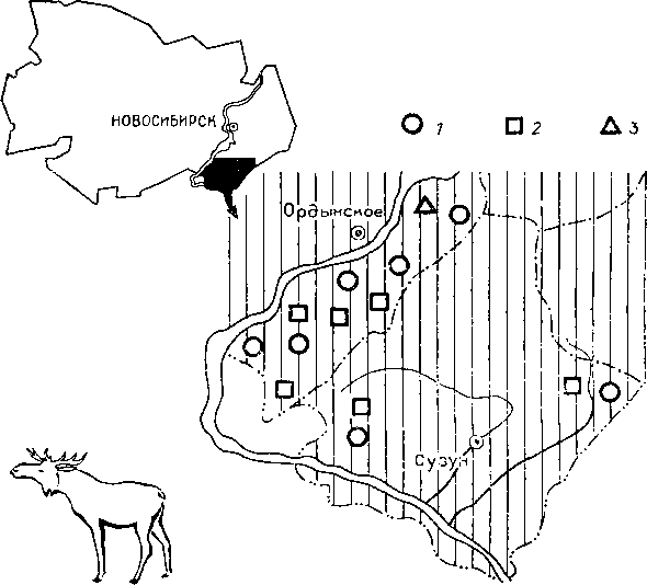 Места обнаружения лосей, положительно реагирующих к возбудителям природноочаговых болезней. Места обнаружения лосей, положительно реагирующих к возбудителям природноочаговых болезней.