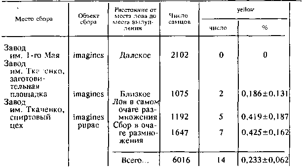 Концентрация мутации yellow в естественных условиях и частота ее возникновения в потомстве (F, и F ) диких особей в популяциях различного географического происхождения Концентрация мутации yellow в естественных условиях и частота ее возникновения в потомстве (F, и F ) диких особей в популяциях различного географического происхождения