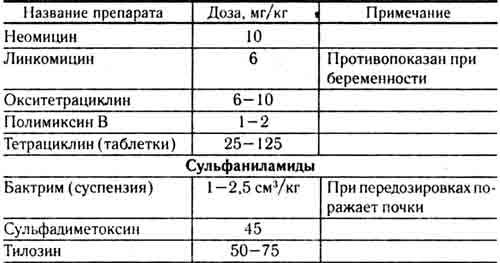 Основные антибиотики и сульфаниламидные препараты, используемые для лечения инфекционных заболеваний рептилий