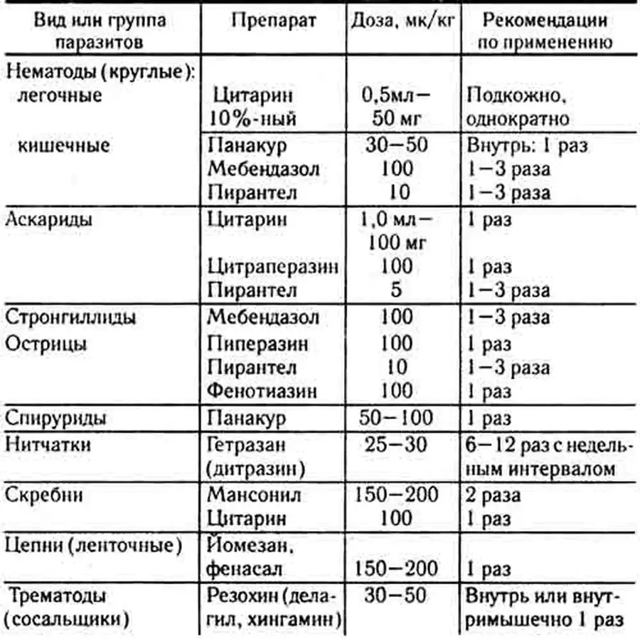 Основные антигельминтные препараты, применяемые при лечении рептилий