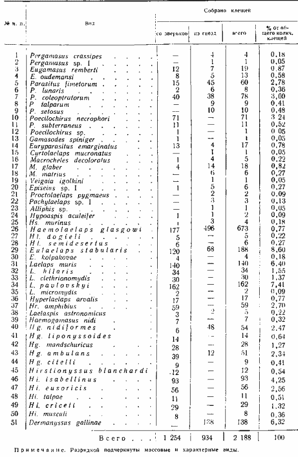Гамазовые клещи предгорной лесостепи востока Новосибирской области