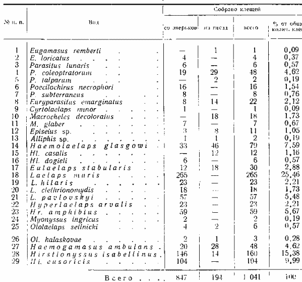 Гамазовые клещи поймы Оби