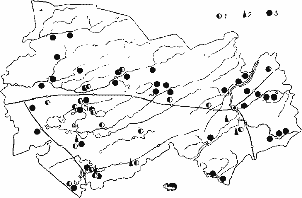 Распространение джунгарского (1), барабинского (2) хомячков и обыкновенного хомяка (3).